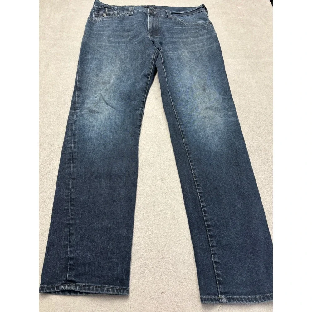 True Religion Geno Relaxed Slim Jeans Mens 38 Dark Wash Blue Geno Flap SN Denim
